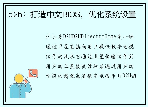 d2h：打造中文BIOS，优化系统设置